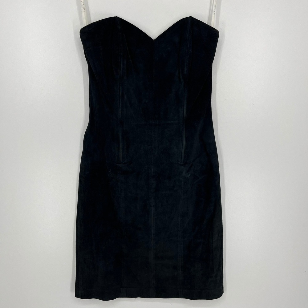 Morgan Taylor Vintage Black Genuine Suede Strapless Sweetheart Mini Dress Size M